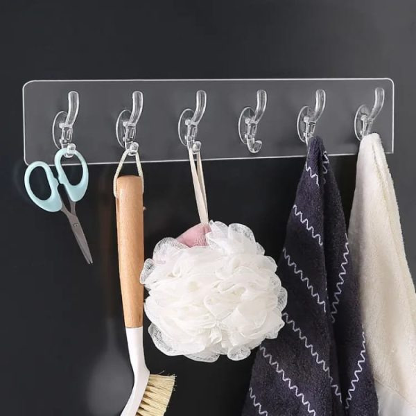 6 Wall Hooks Self Adhesive Transparent