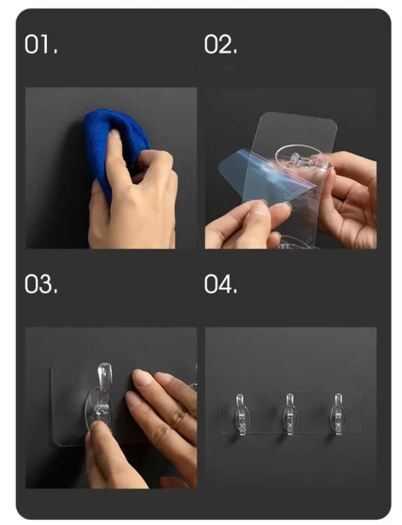 6 Wall Hooks Self Adhesive Transparent - Image 2