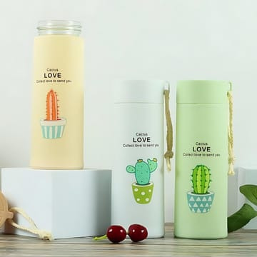 Cactus Love Print Style Glass Water Bottle - Image 2